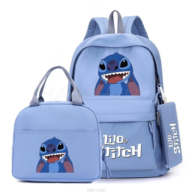 3Pcs/set Disney Lilo Stitch Colorful Backpack With Lunch Bag for Girl Boy Student Teenager Rucksack Women Casual School Bags Set