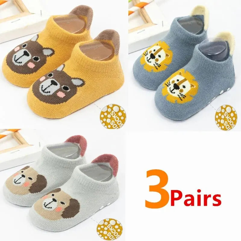 3 Pairs/Lot Newborn Baby Socks Kids Boys Girls Cotton Cartoon Soft Sock Children Toddler Non-Slip Short Socks For 0-3 Years