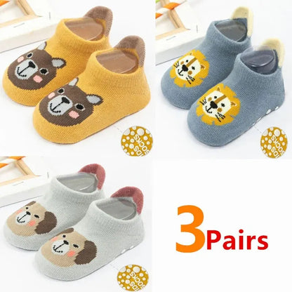 3 Pairs/Lot Newborn Baby Socks Kids Boys Girls Cotton Cartoon Soft Sock Children Toddler Non-Slip Short Socks For 0-3 Years