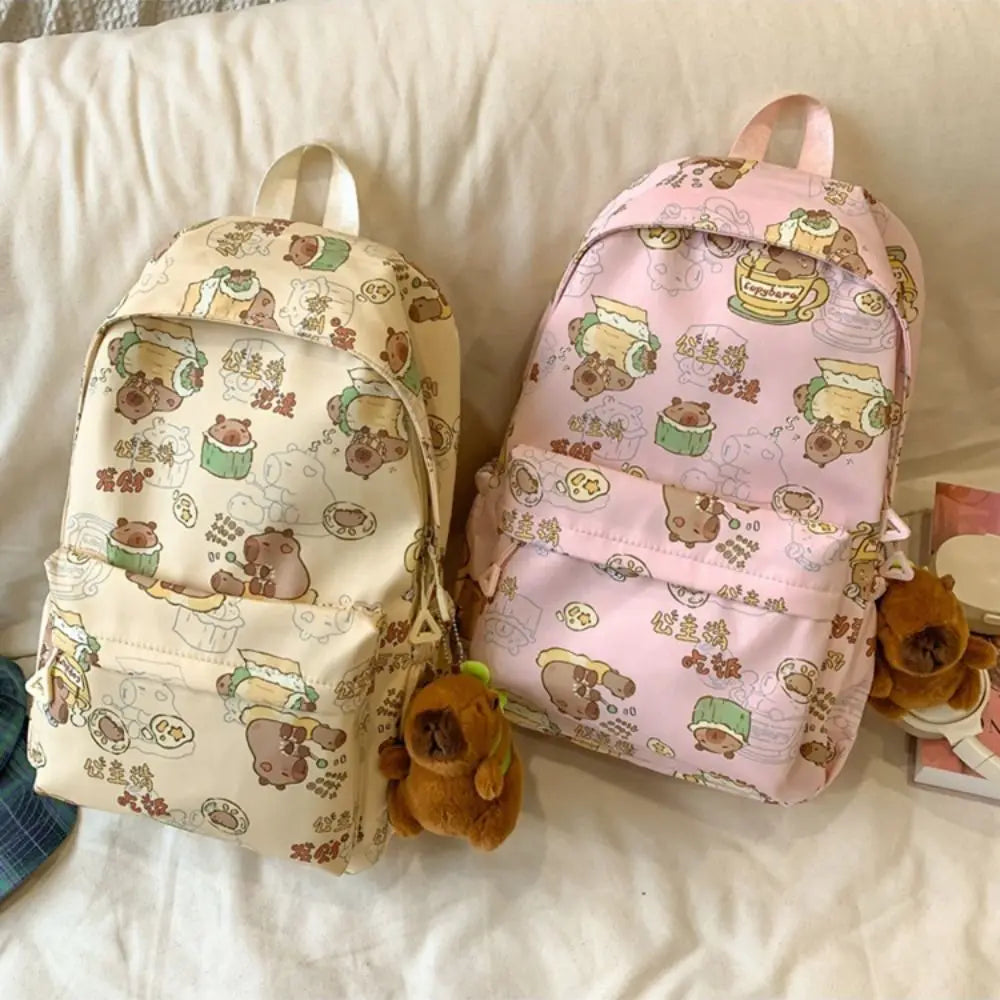 Kawaii Cartoon Capybara Backpack Funny Large Capacity Capybara School Bag Nylon Handbag Student Laptop Bag NO Pendant