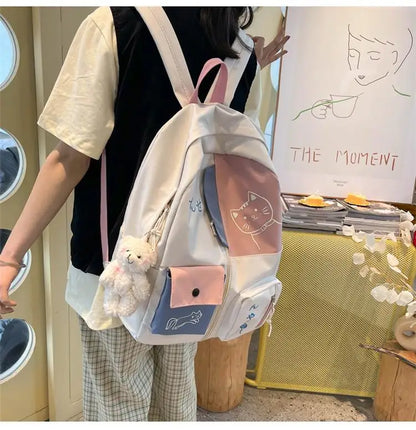 Hundreds of simple junior high school students schoolbag Large capacity primary school students schoolbag cute cat pattern