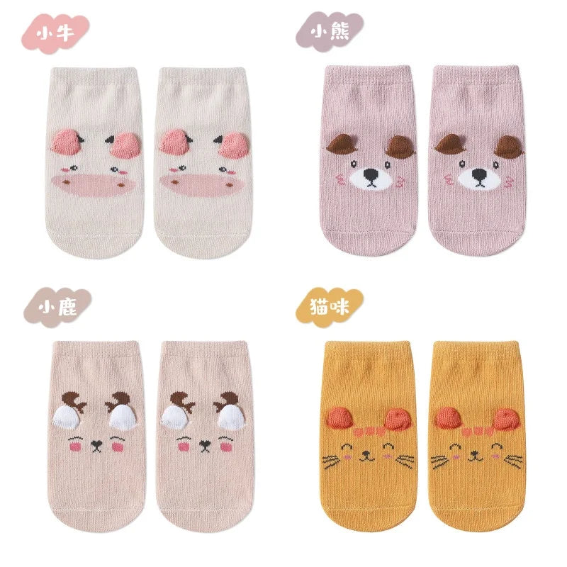 4Pairs/lot Anti-slip Baby Socks Cute Animal Cartoon Baby Boy Girls Sock Infant Children's Floor Socks 0-3 Years Old