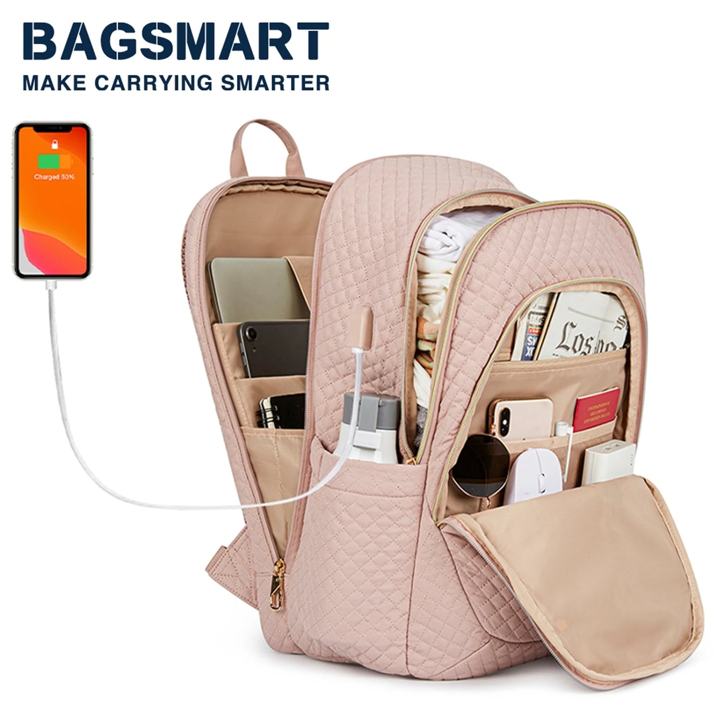 BAGSMART Backpacks for Women School Bag for girl 17.5''/15.6'' Notebook Travel Laptop Computer Backpack with USB Charging Port