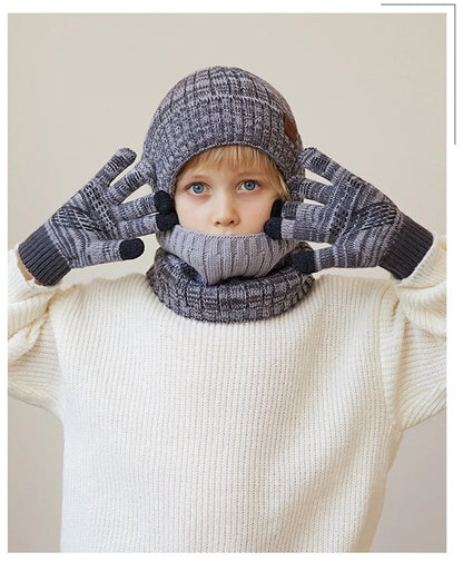 2/3Pcs Kids Winter Hat Scarf Gloves Set Warm Children Beanie Hats Neck Warmer Non Slip Gloves Child Boys Cap Kids Gift 4-10Y