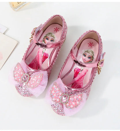 Disney Girls' Princess Sandals Children's Shoes Frozen Elsa Children's Shoes Girls Fashion Baby Pink Blue High Heel Shoes Size