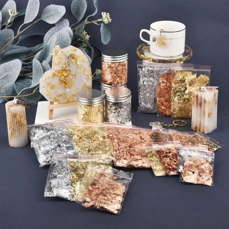 3/5g Gold Silver Bronze Foil Paper Irregular Aluminum Sticker Flakes Glitter Handmade Epoxy Resin Decor Candle Making Supplies