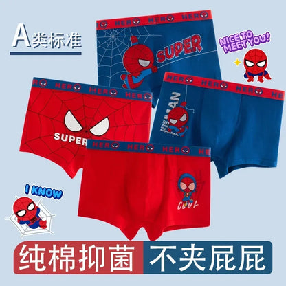 4pcs Marvel Children Underwear Spiderman Figures Briefs Kids Cotton Underwear Avengers Cartoon Print Soft Baby Boy Underpants