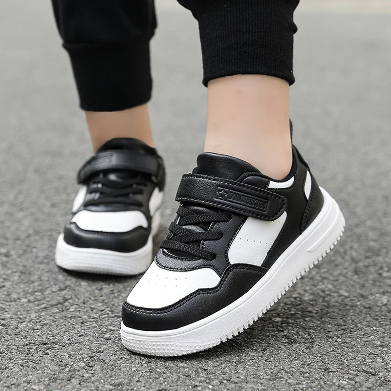 Children Sneaker Boys Casual Shoes Black Leather Flat Student Walking Shoes Non-slip Girl Lightweight Sports Tennis Footwear