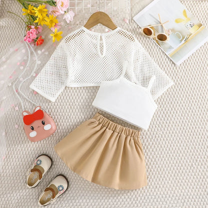 Fashion Hollow Top Vest and Pleated Skirt Summer Outfit Toddler Infant Fashion Clothing Formal Suit For Kids Girl