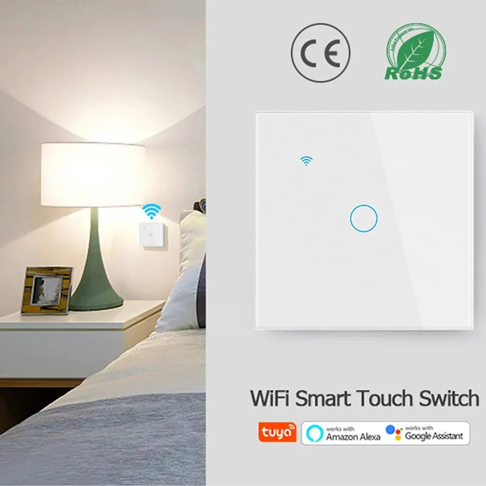 WiFi Smart Switch EU Light Wall Touch Switch 220V Need Neutral Wire Tuya Smart Life Work with Alexa Google Home 1/2/3/4 Gang