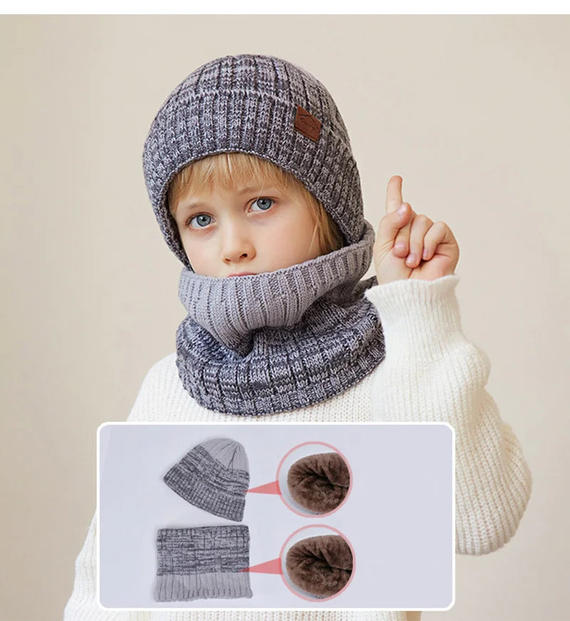 2/3Pcs Kids Winter Hat Scarf Gloves Set Warm Children Beanie Hats Neck Warmer Non Slip Gloves Child Boys Cap Kids Gift 4-10Y