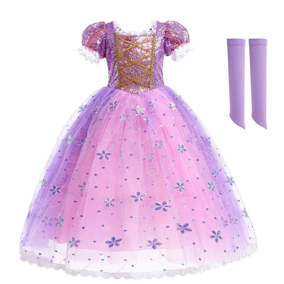 Girls Elsa Anna Dress Children Princess Carnival Dress Kids Jasmine Rapunzel Pageant Flower Disguise Cosplay Christmas Costume