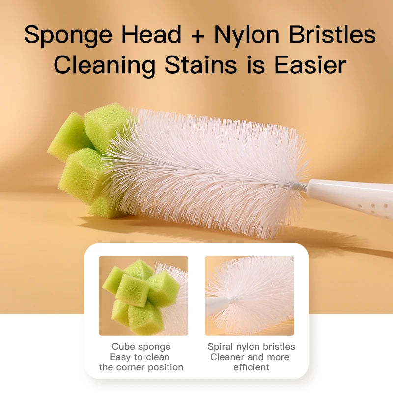 SAIDAH Simple Nylon Sponge Suction Feeding Bottle Nipple Pacifier Brush Set Water Sippy Vacuum Cup Cleaning（3 in 1）