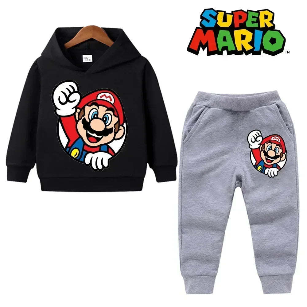 Super Mario Kids Tracksuit, casual sweatshirt with hood and pants, 2 sets, 5th birthday gift