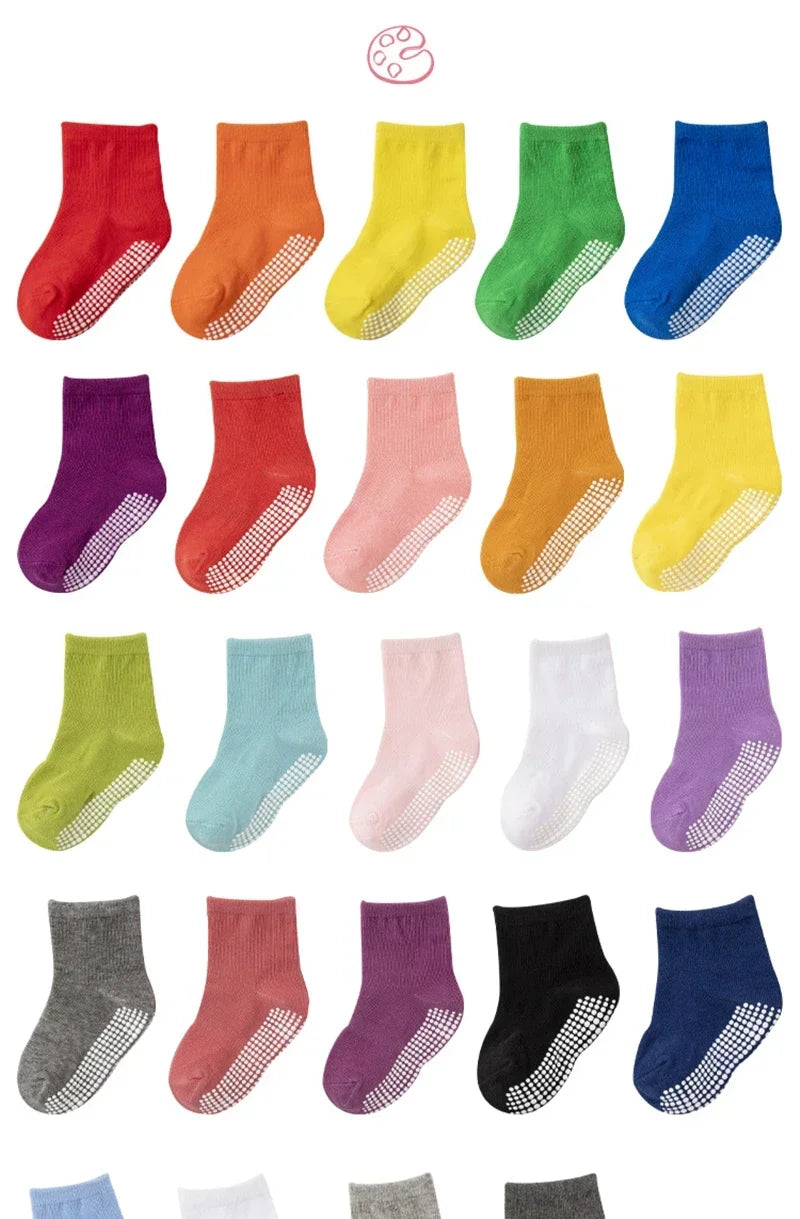 6 Pairs/Lot Spring Autumn Kids Anti-slip Socks Solid Color Soft Breathable Cotton Babys Boat Socks Boys GirlsTrampoline Socks