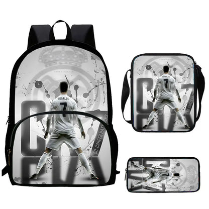 Cartoon C-CR7 Football-Stars Child Backpack,Shoulder Bags,Pencil Bags for 4-8 Years Old Anime School Bags for Boy Girl Best Gift