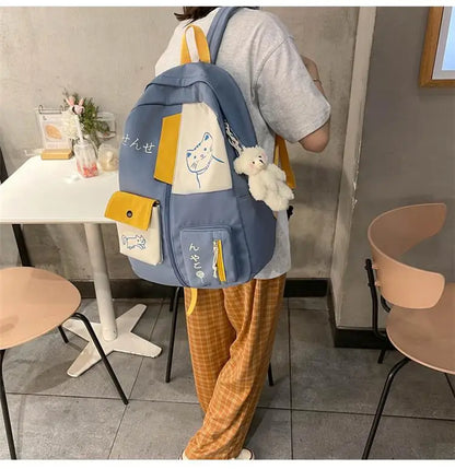 Hundreds of simple junior high school students schoolbag Large capacity primary school students schoolbag cute cat pattern