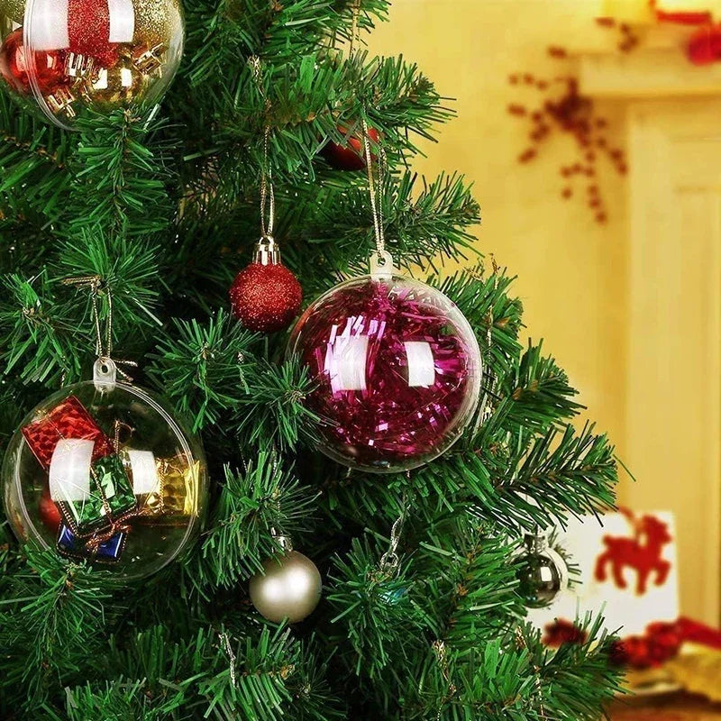 1/12Pcs DIY Hollow Balls Christmas Plastic Transparent Fillable Bauble Xmas Tree Hanging Ornaments Home Party Gifts Box Decor