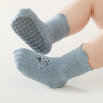 3/5 Pairs Baby Adorable Animals Pattern Non Slip Floor Socks, Breathable Casual Socks For Boys and Girls Kids Indoor Activities