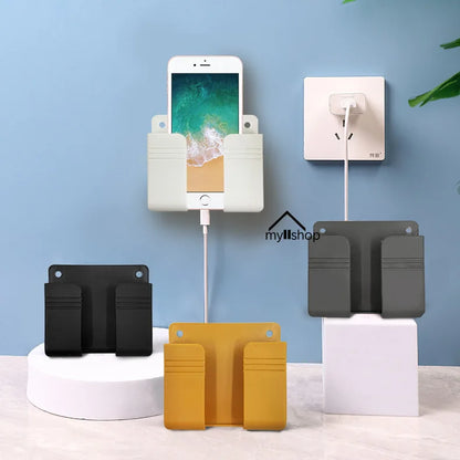 Multifunction Phone Holder Wall Mounted Organizer Storage Box Wall Remote Control Cable Charging Dock Adhesive Stand Racks