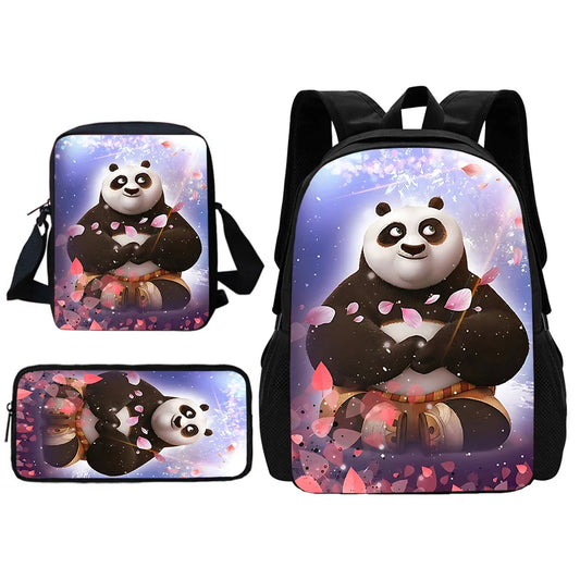 Cartoon Kung Fu Panda Child School Backpack With Shoulder Bag Pencil Bags School Bags for Boys Girls Best Gift