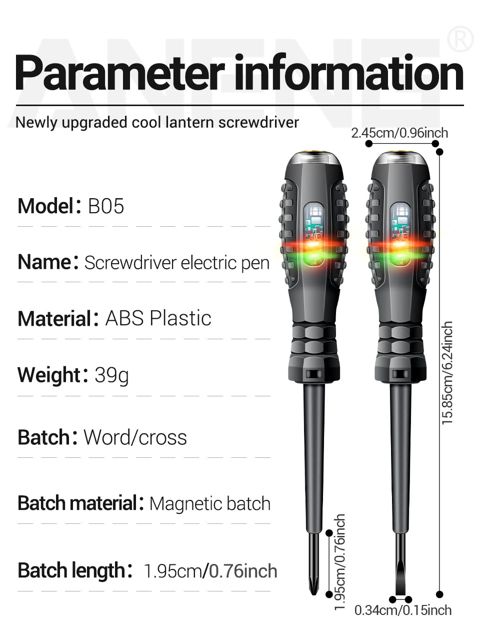 ANENG B05 Word/cross Screwdrivers Neon Bulb Indicator Meter Electric Pen Insulated Electrician Highlight Pocket Tester Pen Tools