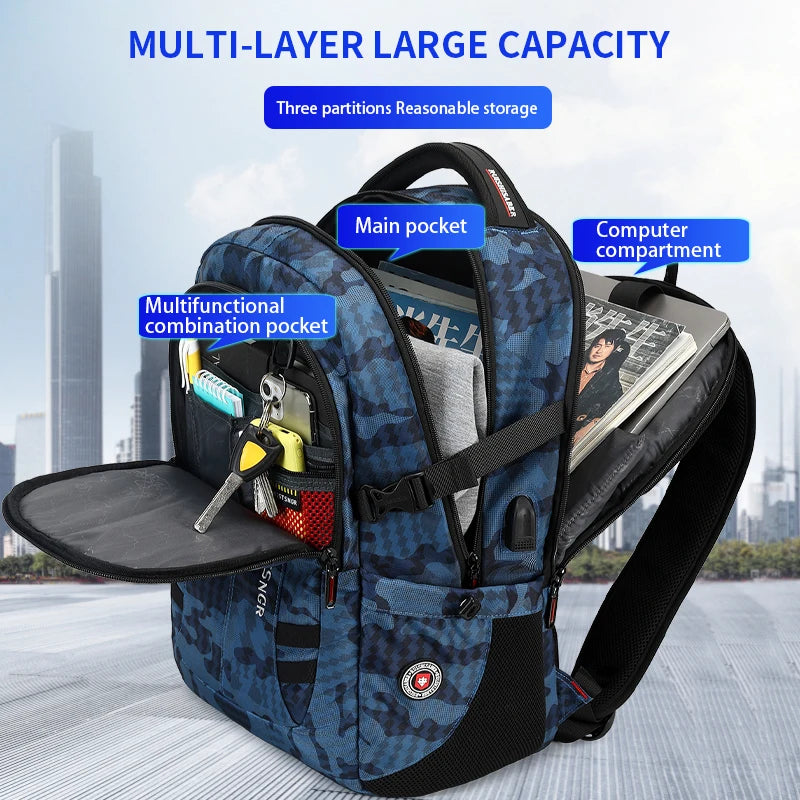 2024 New Waterproof Backpacks USB Charging School Bag Anti-theft Men Backpack Fit 17.3 Inch Laptop Travel Backpack Male Mochila