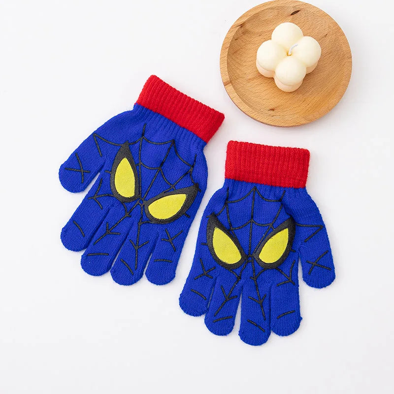 3-8 Years Autumn Winter Kids Knitted Gloves Cute Cartoon Spider Full Finger Boys Warm Outdoors Children Mittens