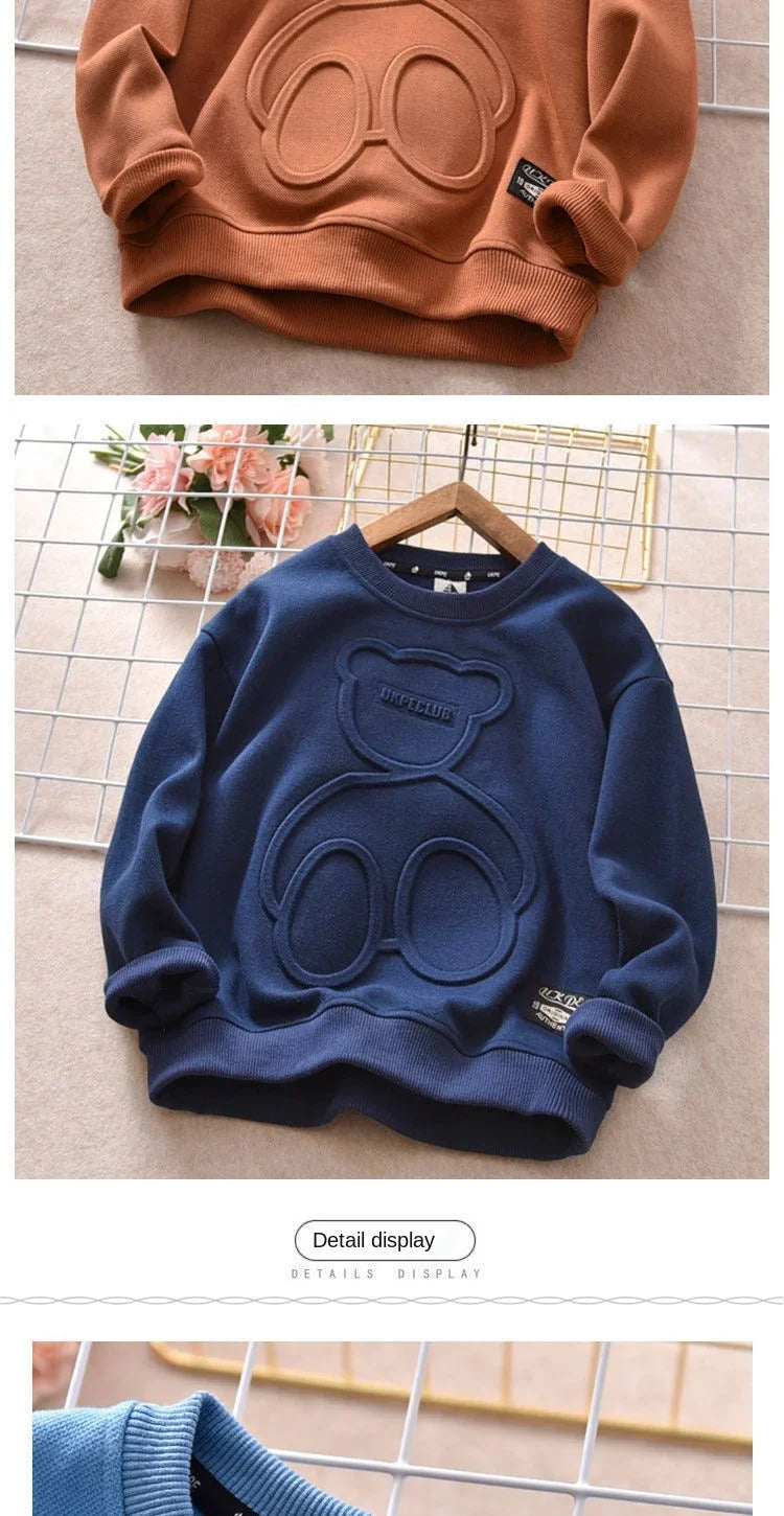 New Spring Autumn Steel Print Bear Sweatshirt Boys Clothes Teenagers Long Sleeve Pullovers  Girls Kids Cotton Tops Anime Hoodie