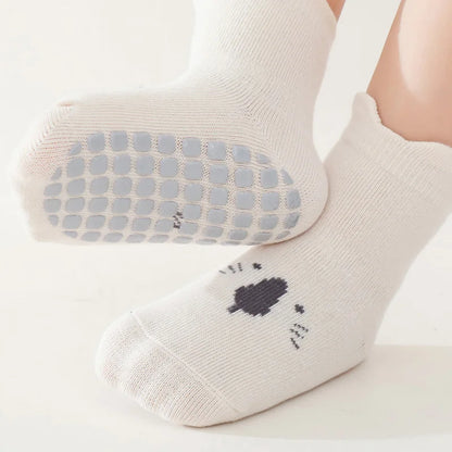 3/5 Pairs Baby Adorable Animals Pattern Non Slip Floor Socks, Breathable Casual Socks For Boys and Girls Kids Indoor Activities