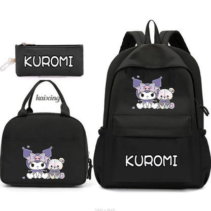 3Pcs/Set Lovely Kuromi Melody Backpacks Lunch Bag Pencil Bag Teen Women Men School Students Backpack Cartoon School Bag Mochila