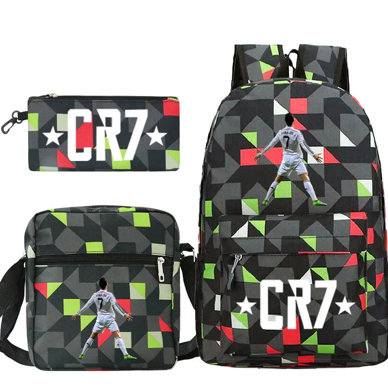 New 3pcs CR7 Backpacks Simple Style Lightweight Boys Girls School Bags Capacity Teens Laptop Backpack Women Men Travel Mochilas