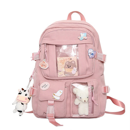 Popular Pink Purple Color Girls High School Student Backpack Bags