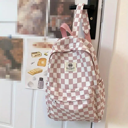 Schoolbags for female junior high school students, high school students, middle school students, ins style girls' backpacks, girls' checkerboard backpacks, five colors optional