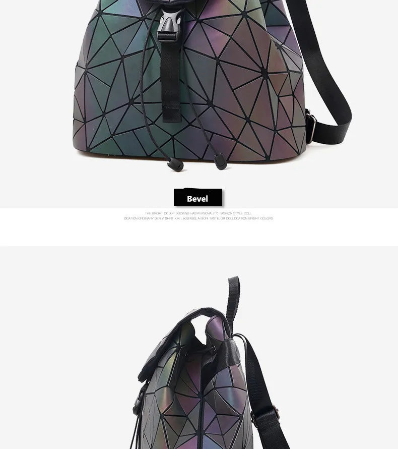 Fashion Luminous Women backpack Drawstring folding backpack Triangle Sequin Backpack for Reflective strip Female student bag