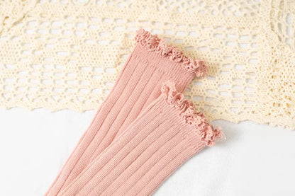 Ruffle Kids Knee High Socks Baby Girls Toddlers Long Soft Cotton Sock Lace Flower Children Princess Uniform Socks For 0-8 Years