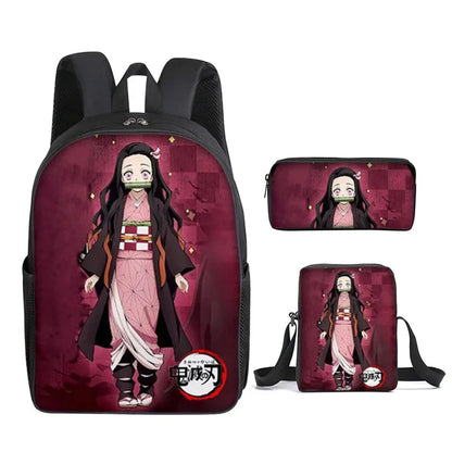 Nezuko Demon Slayer Anime 3Pcs/Set Backpack Student School Shoulder Bag Kids Cute Travel Backpack for Children Birthday Gifts