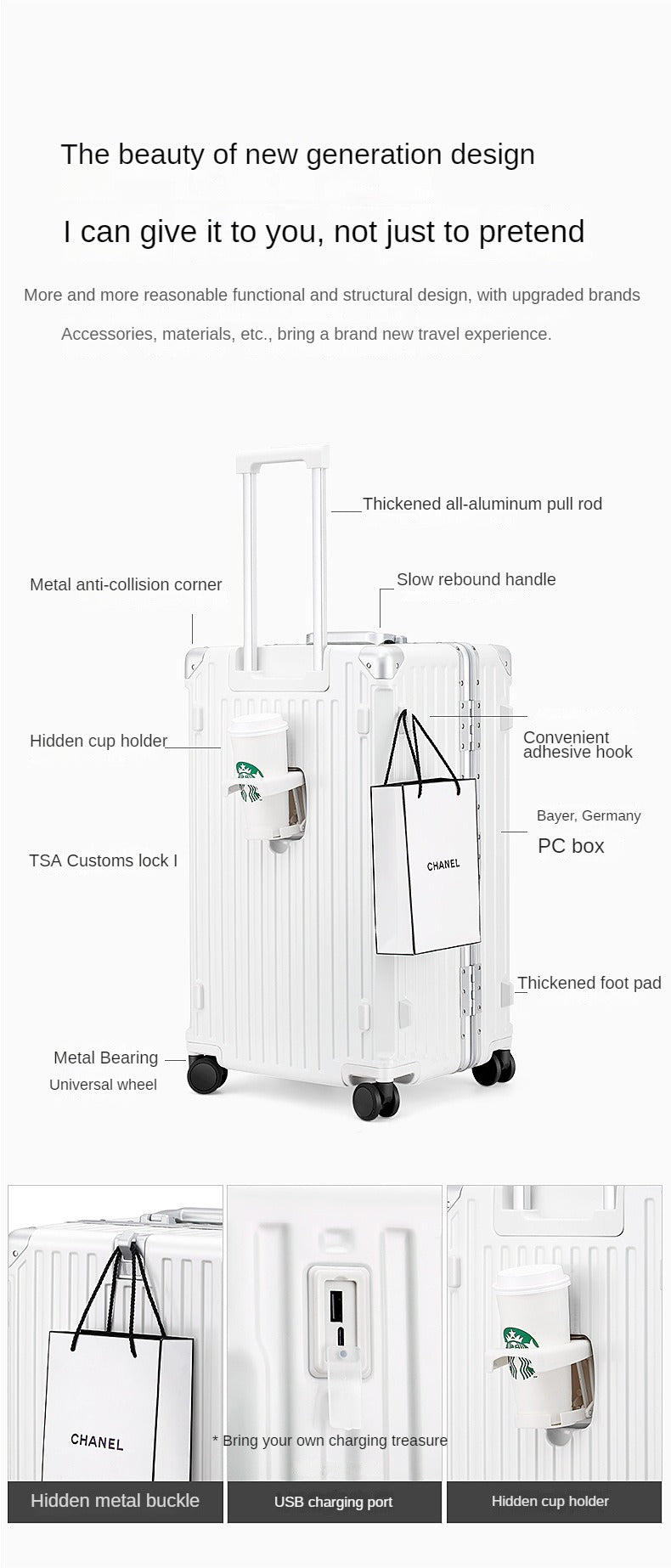 Over-sized Multi-Functional Travel Suitcases Large Capacity Luggage Aluminum Frame plus-Sized Universal Wheel Case Boarding Bag