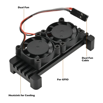 B0KA for Raspberry Pi Zero 2 W Armor Case Aluminum Alloy Passive Cooling Case Two Cooling Fans for Pi Zero 2W