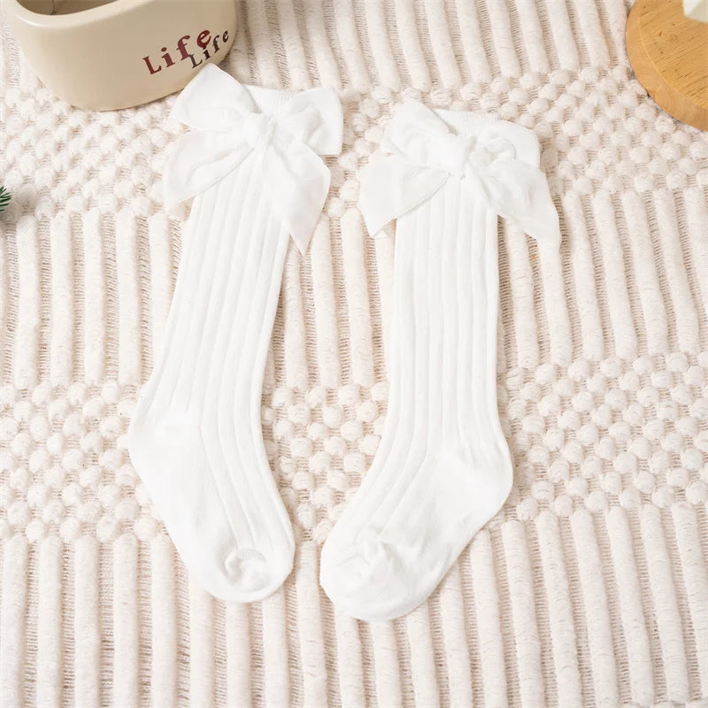 Baby Girls Knee High Socks Autumn Winter Kids Big Bow Long Soft Cute Christmas Sock Cotton Red Children Socken For 0-8 Years