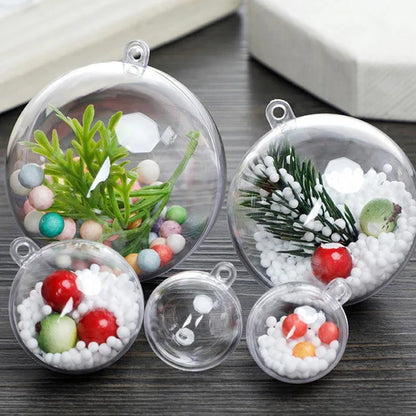 1/12Pcs DIY Hollow Balls Christmas Plastic Transparent Fillable Bauble Xmas Tree Hanging Ornaments Home Party Gifts Box Decor