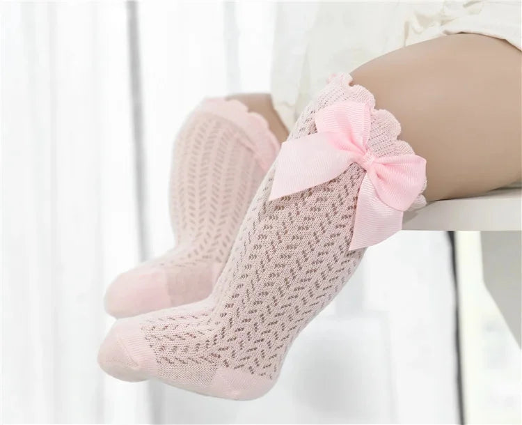 0-24Month Baby Girl Socks Toddler Bow Cotton Summer Mesh Lace Baby Knee Socks Newborn Infant Baby Princess Long Socks 2024 New