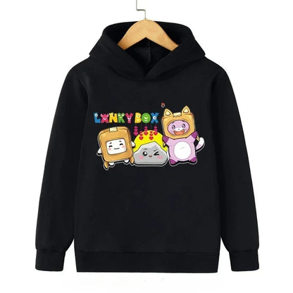 Lanky Box Print Hoodie Baby Boy Funny Cartoon Streetwear Stone Cats Print Kids Clothes Girls Long Sleeve Sweatshirt Box Pullover