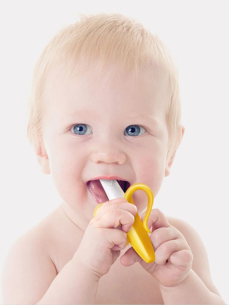 Banana Shape Safe Toddle Teether Baby Silicone Training Toothbrush BPA Free Banana Teething Ring Silicone Chew Dental Care Toot