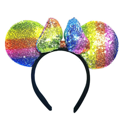 Minnie Mouse Ears Headband Big Size Sequin Bow Women Party Girl Hairband Hot Festival Disney Park Trip DIY Hair Accessories