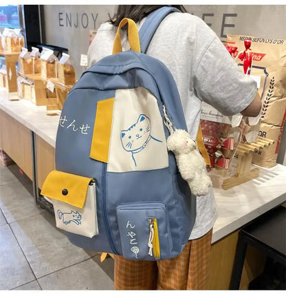 Hundreds of simple junior high school students schoolbag Large capacity primary school students schoolbag cute cat pattern