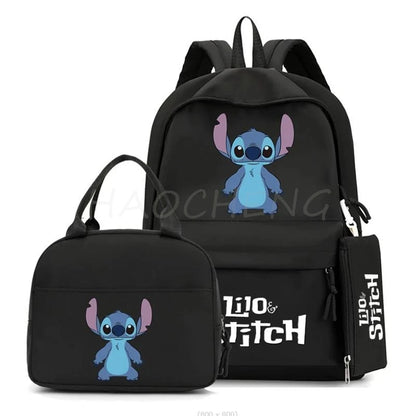 3Pcs/set Disney Lilo Stitch Colorful Backpack With Lunch Bag for Girl Boy Student Teenager Rucksack Women Casual School Bags Set