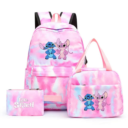 3pcs Disney Lilo Stitch Colorful Backpack with Lunch Bag Rucksack Casual School Bags for Boys Girls Women Student Teenagers Sets