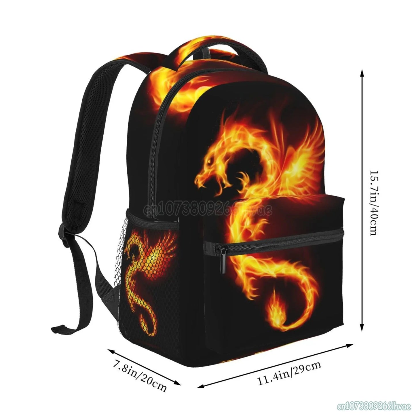 School Backpack Gold Fire Dragon Bookbag for Boys Girls Teens Casual Travel Hiking Camping Bag Adults Computer Laptop Daypack