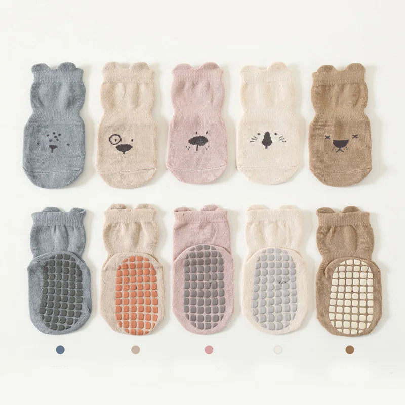 3/5 Pairs Baby Adorable Animals Pattern Non Slip Floor Socks, Breathable Casual Socks For Boys and Girls Kids Indoor Activities